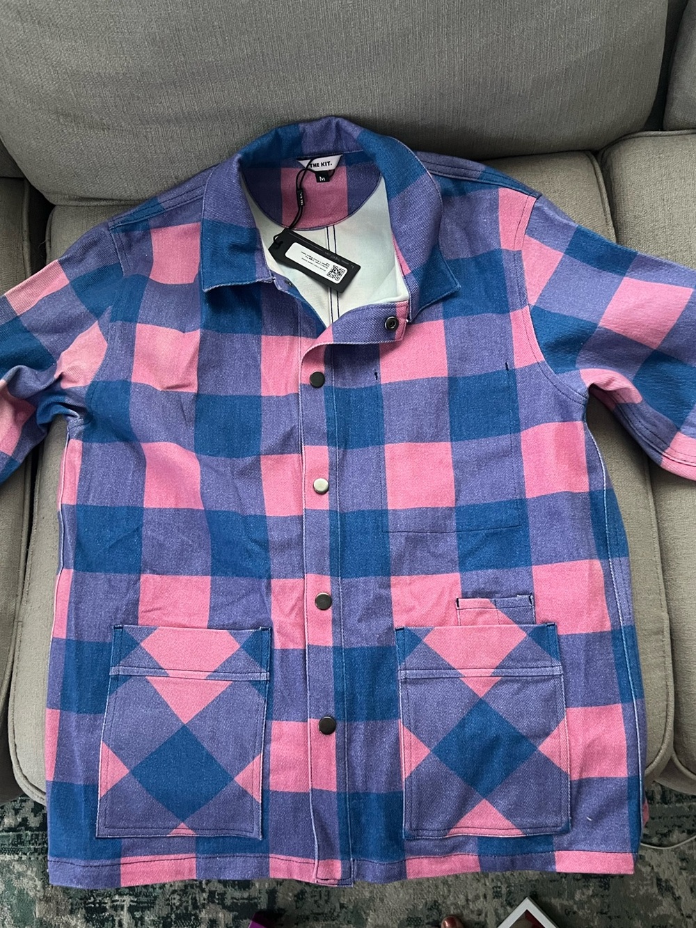 THE KIT Women’s Pink and Blue Plaid Jean Jacket
